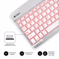 SUBBLIM TECLADO SMART BACKLIT BLUETOOTH SILVER QWERTY Spagnolo Argento, Bianco - Vista aggiuntiva 4
