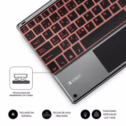 SUBBLIM TECLADO SMART BACKLIT TOUCHPAD BLUETOOTH GREY QWERTY Spagnolo Nero, Grigio - Vista aggiuntiva 4