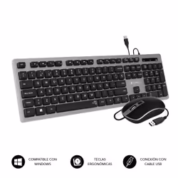 SUBBLIM SUBKBC-CEKE50, Cablato, USB, Interruttore a chiave a membrana, QWERTY, Nero, Grigio, Mouse incluso
