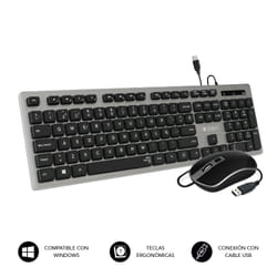 SUBBLIM SUBKBC-CEKE50 tastiera Mouse incluso Universale USB QWERTY Spagnolo Nero, Grigio