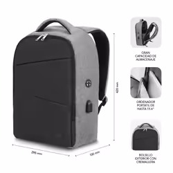 SUBBLIM MOCHILA SECURE V2 AP ANTIROBO 16'' GRIS 16" Zaino Nero, Grigio - Vista aggiuntiva 4