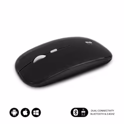 SUBBLIM SUBMO-DFLAT20, Ambidestro, Ottico, RF Wireless + Bluetooth + USB Type-A, 1600 DPI, Nero