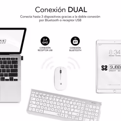 SUBBLIM SUBKBC-DCEP10 tastiera Mouse incluso Universale RF senza fili + Bluetooth QWERTY Spagnolo Argento, Bianco - Vista aggiuntiva 3