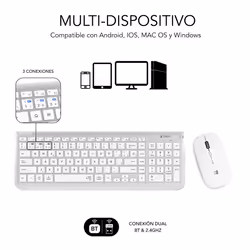 SUBBLIM SUBKBC-DCEP10 tastiera Mouse incluso Universale RF senza fili + Bluetooth QWERTY Spagnolo Argento, Bianco - Vista aggiuntiva 4