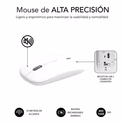 SUBBLIM SUBKBC-DCEP10 tastiera Mouse incluso Universale RF senza fili + Bluetooth QWERTY Spagnolo Argento, Bianco - Vista aggiuntiva 7