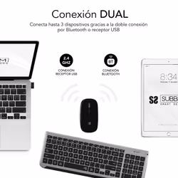SUBBLIM SUBKBC-DCEP20 tastiera Mouse incluso Universale RF senza fili + Bluetooth QWERTY Spagnolo Nero, Grigio - Vista aggiuntiva 3