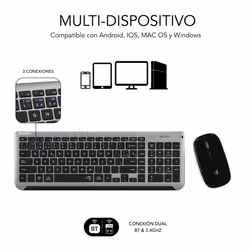 SUBBLIM SUBKBC-DCEP20 tastiera Mouse incluso Universale RF senza fili + Bluetooth QWERTY Spagnolo Nero, Grigio - Vista aggiuntiva 4