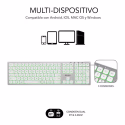 SUBBLIM SUBKB-3MIE300 tastiera Universale RF senza fili + Bluetooth QWERTY Spagnolo Argento, Bianco - Vista aggiuntiva 4
