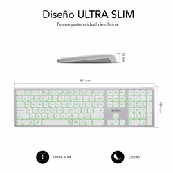 SUBBLIM SUBKB-3MIE300 tastiera Universale RF senza fili + Bluetooth QWERTY Spagnolo Argento, Bianco - Vista aggiuntiva 5