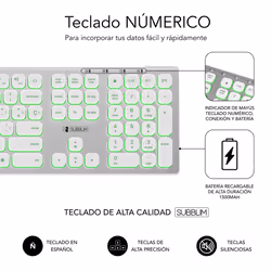 SUBBLIM SUBKB-3MIE300 tastiera Universale RF senza fili + Bluetooth QWERTY Spagnolo Argento, Bianco - Vista aggiuntiva 6