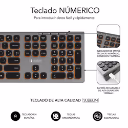 SUBBLIM SUBKB-3MIE310 tastiera Universale RF senza fili + Bluetooth QWERTY Spagnolo Nero, Grigio - Vista aggiuntiva 6