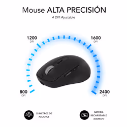 SUBBLIM RATON OPTICO DUAL COMFORT ERGO DUAL BATERIA NEGRO mouse Universale Mano destra Bluetooth + USB Type-A Ottico 2400 DPI - Vista aggiuntiva 4