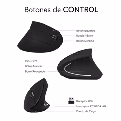 SUBBLIM RATON OPTICO DUAL GLIDE VERTICAL ERGO DUAL BATERIA NEGRO mouse Universale Mano destra Bluetooth + USB Type-A Ottico 1600 DPI - Vista aggiuntiva 7