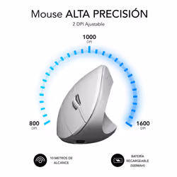 SUBBLIM RATON OPTICO DUAL GLIDE VERTICAL ERGO DUAL BATERIA BLANCO mouse Universale Mano destra Bluetooth + USB Type-A Ottico 1600 DPI - Vista aggiuntiva 6