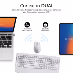 SUBBLIM SUBKBC-DCOPW1 tastiera Mouse incluso Casa/ufficio RF senza fili + Bluetooth QWERTY Spagnolo Bianco