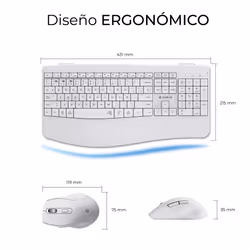 SUBBLIM SUBKBC-DCOPW1 tastiera Mouse incluso Casa/ufficio RF senza fili + Bluetooth QWERTY Spagnolo Bianco - Vista aggiuntiva 4