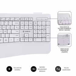 SUBBLIM SUBKBC-DCOPW1 tastiera Mouse incluso Casa/ufficio RF senza fili + Bluetooth QWERTY Spagnolo Bianco - Vista aggiuntiva 5