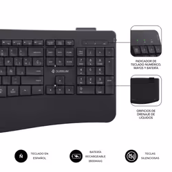 SUBBLIM SUBKBC-DCOPW2 tastiera Mouse incluso Casa/ufficio RF senza fili + Bluetooth QWERTY Spagnolo Nero - Vista aggiuntiva 5