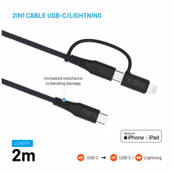 FIXED FIXDB-CCL2-GR cavo USB USB 2.0 2 m USB C USB C/Lightning Nero - Vista aggiuntiva 3