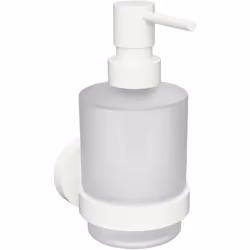 Distributore di sapone X-Round bianco con supporto design del contenitore, vetro satinato supporto in ottone, colore bianco d ...