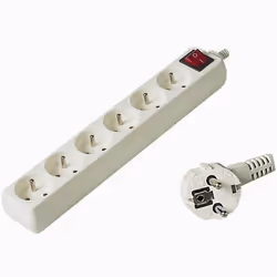 PremiumCord PP6K-02, 2 m, Tipo E/F, Bianco, 6 presa(e) AC, 250 V, 10 A