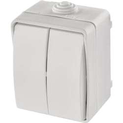 Emos - Interruttore seriale impermeabile con 2 bilancieri, doppio interruttore per illuminazione, colore bianco, 250 V/10 ax, plastica, montaggio a