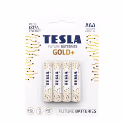 Tesla GOLD+, Batteria monouso, Mini Stilo AAA, Alcalino, 1,5 V, 4 pz, Oro, Bianco