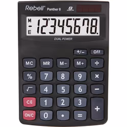 Rebell Panther 8, Desktop, Calcolatrice di base, 8 cifre, 1 linee, Batteria/Solare, Nero