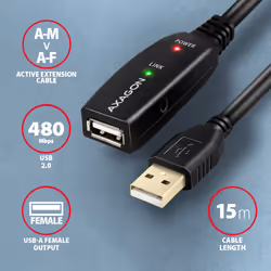 Axagon ADR-215 USB 2.0 A-M -> A-F active extension/repeater cable 15m - Kabel - Digital/Daten cavo USB USB A Nero - Vista aggiuntiva 3