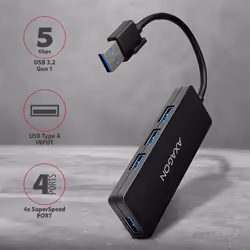 Axagon HUE-G1A hub di interfaccia USB 3.2 Gen 1 (3.1 Gen 1) Type-A 5000 Mbit/s Nero
