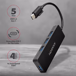 Axagon HUE-G1C hub di interfaccia USB 3.2 Gen 1 (3.1 Gen 1) Type-C 5000 Mbit/s Nero