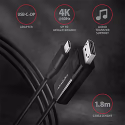 Axagon RVC-DPC cavo e adattatore video 1,8 m USB tipo-C DisplayPort Nero - Vista aggiuntiva 2