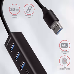 Axagon HMA-CR3A replicatore di porte e docking station per laptop Cablato USB 3.2 Gen 1 (3.1 Gen 1) Type-A Nero - Vista aggiuntiva 5