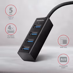 Axagon HUE-M1A hub di interfaccia USB 3.2 Gen 1 (3.1 Gen 1) Type-A 5000 Mbit/s Nero