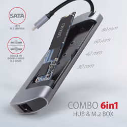 Axagon HMC-6M2 replicatore di porte e docking station per laptop Cablato USB 3.2 Gen 1 (3.1 Gen 1) Type-C Alluminio