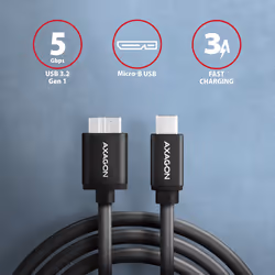 Axagon BUMM3-CM10AB cavo USB USB 3.2 Gen 1 (3.1 Gen 1) 1 m Micro-USB B USB C Nero - Vista aggiuntiva 2