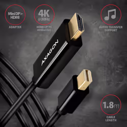 Axagon RVDM-HI14C2 Mini-DisplayPort zu HDMI Adapterkabel 4K/30 Hz 180 cm lang - Kabel - Digital/Display/Video 1,8 m Mini DisplayPort Nero - Vista aggiuntiva 2
