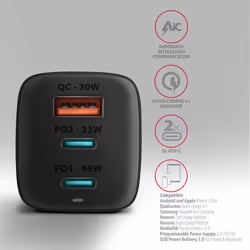 Axagon ACU-DPQ65 Caricabatterie per dispositivi mobili Telefono cellulare, Netbook, Computer portatile, Smartphone, Orologio intelligente, Tablet, Universale Nero AC Ricarica rapida Interno - Vista aggiuntiva 4
