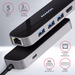 Axagon HMC-6GL replicatore di porte e docking station per laptop Cablato USB 3.2 Gen 1 (3.1 Gen 1) Type-C Nero, Grigio - Vista aggiuntiva 4