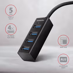 Axagon HUE-M1AL hub di interfaccia USB 3.2 Gen 1 (3.1 Gen 1) Type-A 5000 Mbit/s Nero - Vista aggiuntiva 3