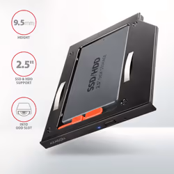 Axagon RSS-CD09 2.5 SSD/HDD caddy into DVD slot 9.5 mm LED ALU scheda di interfaccia e adattatore Interno SATA