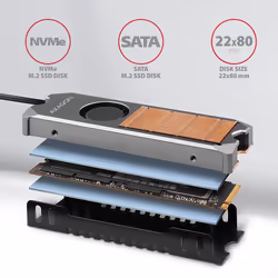 Axagon CLR-M2FAN sistema di raffreddamento per computer Unità allo stato solido Dissipatore di calore/Radiatore 2 cm Grigio 1 pz - Vista aggiuntiva 4