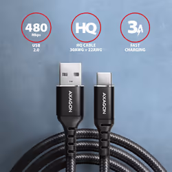 Axagon BUCM-AM15AB Cavo USB USB-A a USB-C USB 2.0 1,5 m Nero - Vista aggiuntiva 2