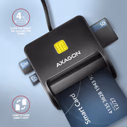 Axagon CRE-SM3SD USB Smart card & SD/microSD/SIM Flat lettore di card readers Interno USB 2.0 Nero - Vista aggiuntiva 3