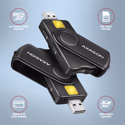 Axagon CRE-SMP2A USB Smart card & SD/microSD/SIM PocketReader lettore di card readers Interno USB 2.0 Nero - Vista aggiuntiva 2