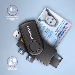 Axagon CRE-SMP2A USB Smart card & SD/microSD/SIM PocketReader lettore di card readers Interno USB 2.0 Nero - Vista aggiuntiva 3