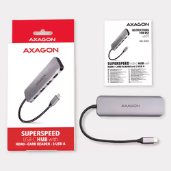 Axagon HMC-HCR3A 3x USB-A+ HDMI+ SD/microSD USB-C 3.2 Gen 1 hub 20cm Cablato USB 3.2 Gen 1 (3.1 Gen 1) Type-A Grigio - Vista aggiuntiva 8