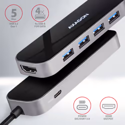 Axagon HMC-6H4A replicatore di porte e docking station per laptop Cablato USB 3.2 Gen 1 (3.1 Gen 1) Type-C Nero, Grigio - Vista aggiuntiva 2