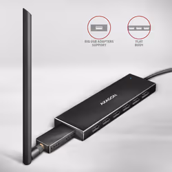Axagon HUE-F7A 7x USB 3.2 Gen 1 ALU FLAT hub micro power IN 1m USB-A USB 3.2 Gen 1 (3.1 Gen 1) Type-A 5000 Mbit/s Nero - Vista aggiuntiva 4