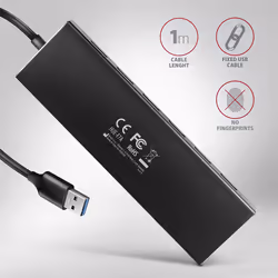 Axagon HUE-F7A 7x USB 3.2 Gen 1 ALU FLAT hub micro power IN 1m USB-A USB 3.2 Gen 1 (3.1 Gen 1) Type-A 5000 Mbit/s Nero - Vista aggiuntiva 6